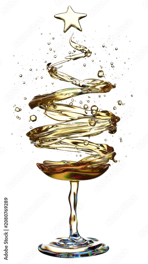 Fototapeta premium Champagne Glass Art: Christmas Tree Swirl with Star Topper for Holiday Celebration