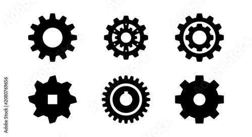 Gear Icons Set, Mechanical Cogwheel Collection, Industrial Machine Parts, Engineering Symbols Vector