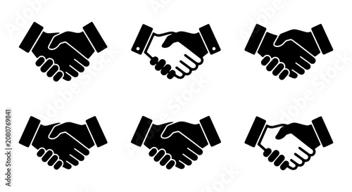 Six Handshake Icons, Business Agreement Vector Set, Partnership Symbol Collection