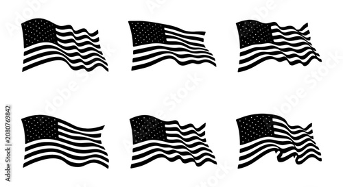 American Flag Vector Icons, USA Stars and Stripes Waving, Patriotic Symbols Set