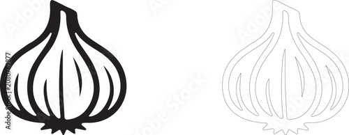 Cuadro en lienzo Garlic bulb Line Art icon, pungent spice symbol, sharp seasoning and hot culinary ingredient