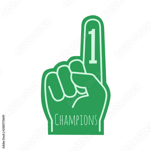 Foam Finger with Champion Design in Flat Vector Style for Football Supporters