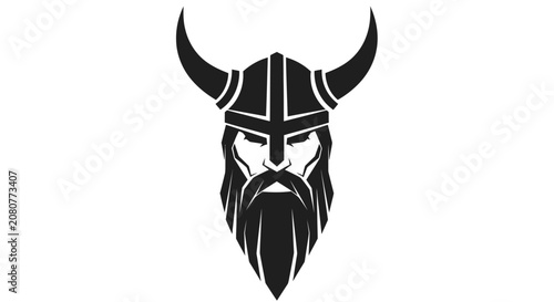 Fotografía Viking Warrior Head with Horned Helmet and Beard.