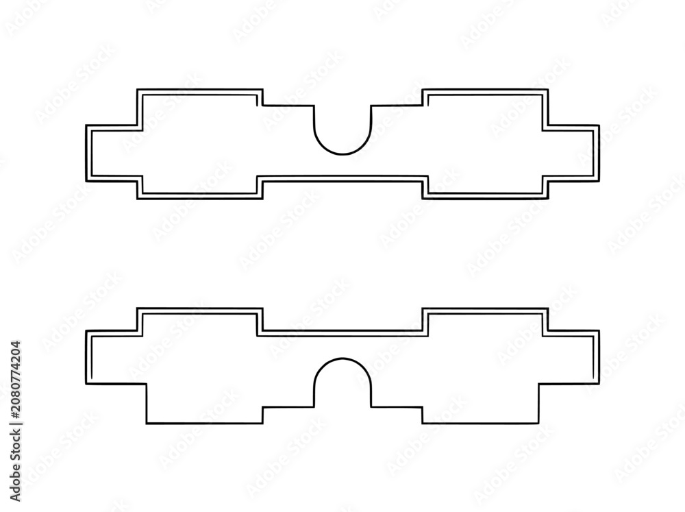 Obraz premium Two abstract interlocking puzzle pieces outline, isolated on white background
