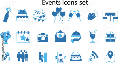 Fotografija Event planning and celebration icon set with blue festive icons