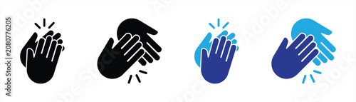 Applause and Clapping Hands Icon Set Collection. Featuring Hand Clap Gesture, Appreciation, Celebration, Audience Ovation, Success, Support, Flat Glyph Vector Isolated on White Background