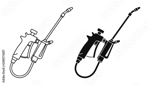 Bild auf Leinwand Sprayer Tool Icon: A graphic representation of a sprayer tool, presented in both line art and silhouette