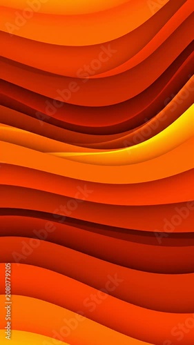 Layered orange and red wavy paper-cut effect background.