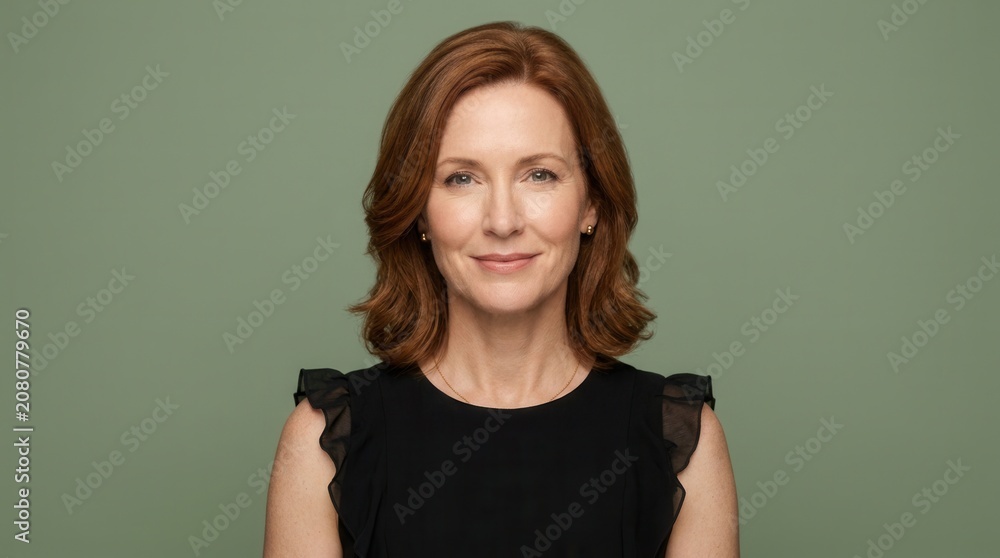 Obraz premium Studio portrait of a mature woman set against a plain color background.