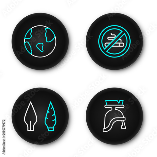 Obraz na plátně Set line Roman army helmet, Stone age arrow head, No Smoking and Earth globe icon