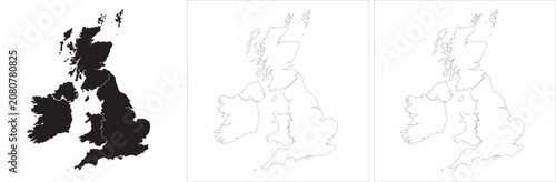Fotografie United kingdom map vector outline silhouette with a solid shape and an abstract checkerboard pattern