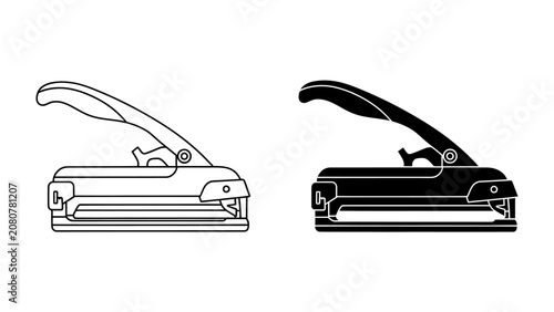 Konstfotografi Office Punch Tool Icon: A sleek office punch tool shown in outline and silhouette, representing efficiency and organization in the workplace