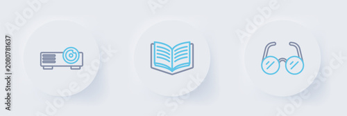 Foto Set line Glasses, Open book and Movie, film, media projector icon