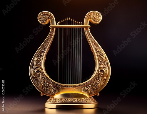 a golden lyre with an exquisite pattern and six strings