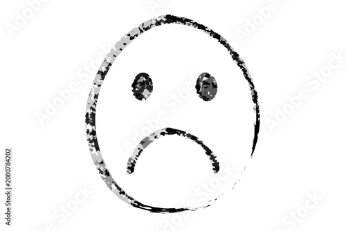 Cuadro en lienzo Sad face sketch with a grunge texture on a white background