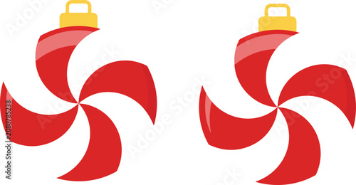 Canvastavla Red and white pinwheel Christmas ornaments with yellow caps, festive holiday vec