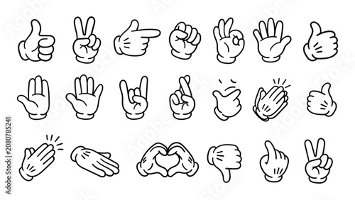 Obraz na płótnie Set of Cartoon Hand Gestures Featuring Various Expressions Including Thumbs Up V