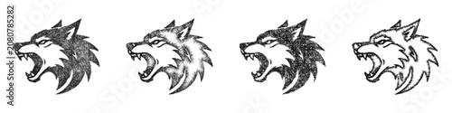 Photos Sketch monochrome wolf growling icon design set