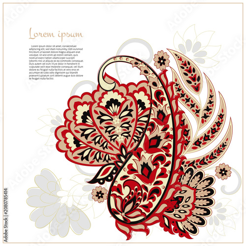 Isolated Paisley pattern in indian batik style. Floral vector illustration