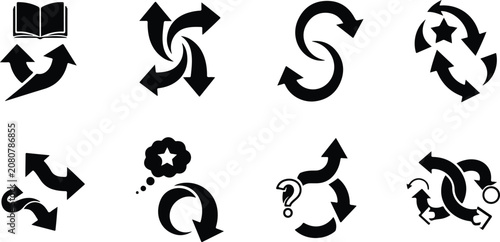 Obraz na płótnie Creative collection of abstract circular arrows with various icons and shapes in