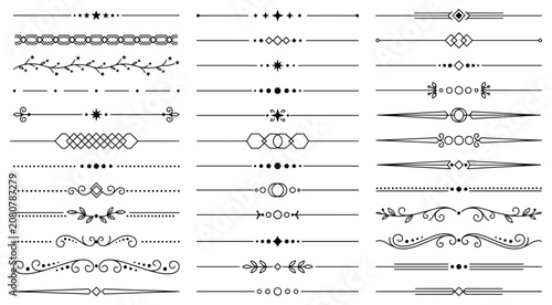 Fotografía Elegant minimalist divider lines set, decorative borders with stars and dot shap