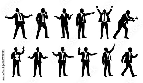 Business People with Megaphone Black Silhouette Vector Collection for Communication