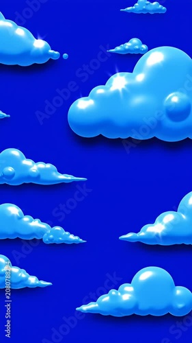 Stylized 3D puffy clouds on dark blue background