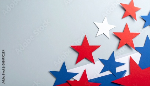 Red White and Blue Paper Stars on Minimal Background