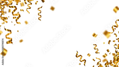 Luxury gold confetti corner border isolated on white background. Elegant sparkling frame decoration perfect for invitations, wedding cards, celebration banners, premium branding, festive posters,