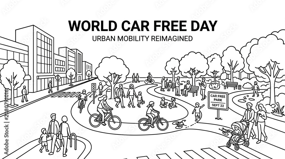 Obraz premium World Car Free Day Urban Mobility Reimagined Coloring Page
