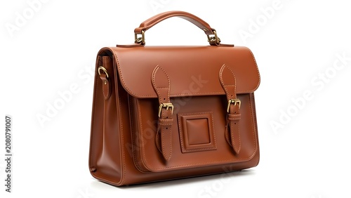 Realistic brown leather briefcase isolated on white background. Professional office bag suitable for business presentations, corporate branding, education, travel, fashion, and commercial design