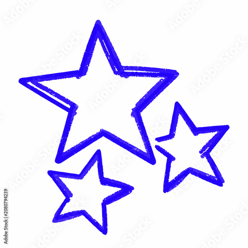 Blue marker doodle stars on a white background