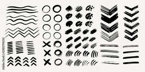Brush Stroke Collection Black Ink Vector Illustration On White Background