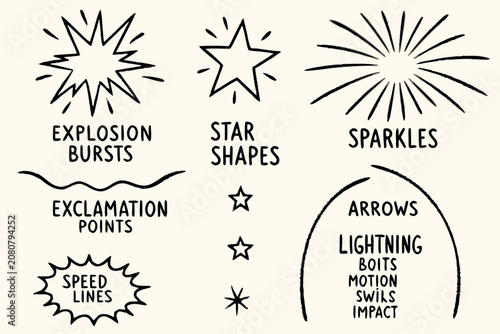 Hand Drawn Comic Action Marks And Graphic Elements Collection
