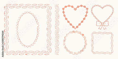 Hand Drawn Romantic Frame Collection Peach toned Vector Ornament