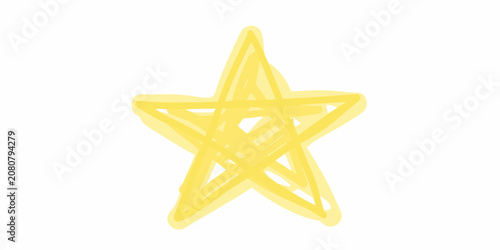 Yellow marker star doodle on a white background