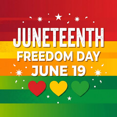 Colorful juneteenth freedom day celebration graphic with rainbow and heart