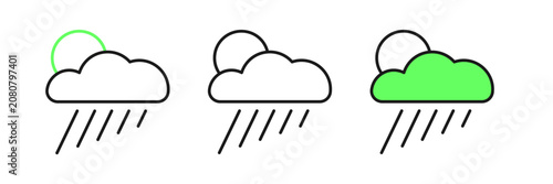 Obraz na plátne Set line Cloud with rain and sun icon isolated on white background