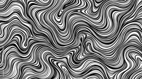 Abstract black and white wavy lines pattern with flowing liquid marble texture and organic geometric swirl design