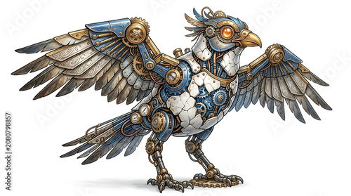 Mechanical eagle robot with metal wings and gears