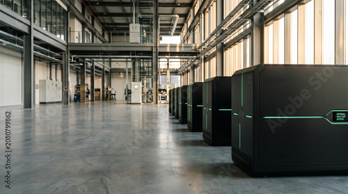 Modern Industrial Facility with High-Tech Energy Storage Systems or Data Servers in a Spacious Hall