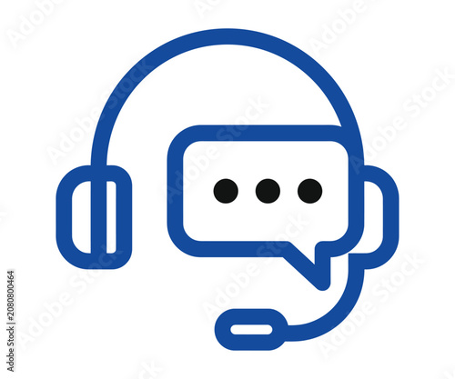 Blue headset with speech bubble icon on white background