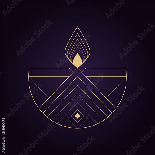 Diya Lamp Line Art Deco vector