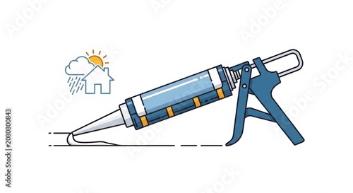 Caulking gun applying sealant bead for weatherproofing around house exterior symbolizing home improvement construction repair.