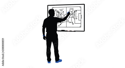 Man Standing Before Whiteboard With Tactical Diagram Silhouette
