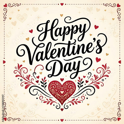 Happy valentine's day illustration with red hearts and romantic design
