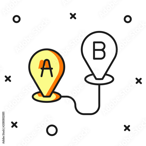 Filled outline Route location icon isolated on white background. Map pointer sign. Concept of path or road. GPS navigator. Flat filled outline style with shadow. Vector