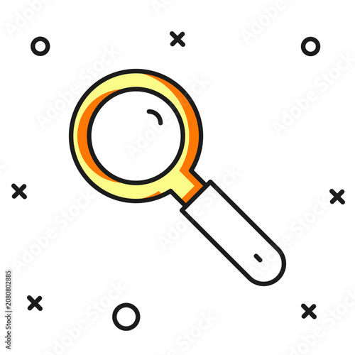 Filled outline Magnifying glass icon isolated on white background. Search, focus, zoom, business symbol. Flat filled outline style with shadow. Vector