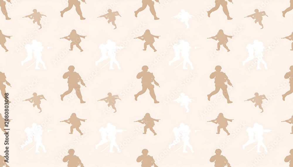 Fototapeta premium A seamless pattern featuring various martial arts poses on beige background