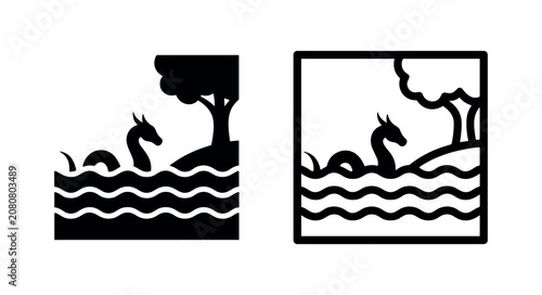 Obraz na płótnie Sea serpent or loch ness monster icon in glyph and outline style